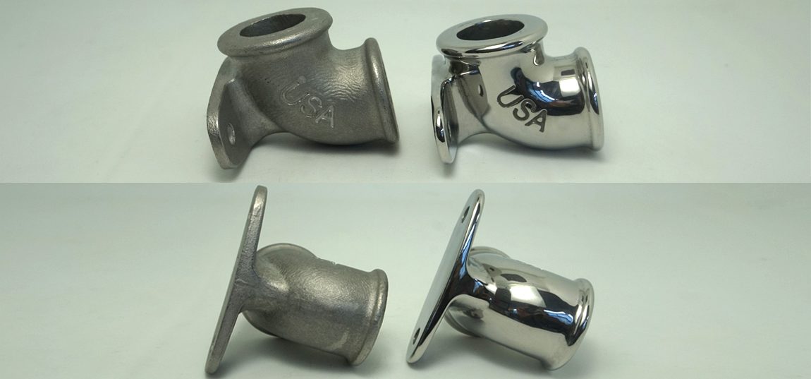 Real stainless steel pipe fitting before and after tumbling and polishing comparison